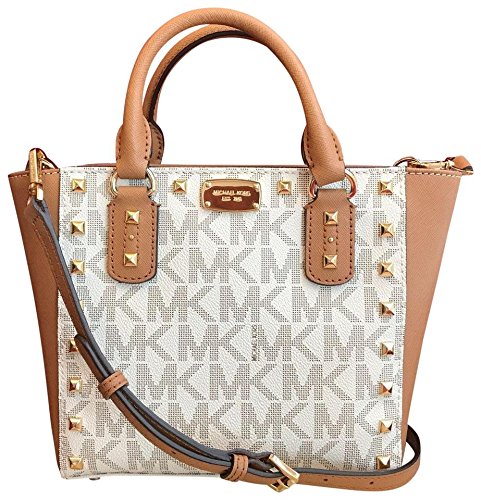Michael Kors Sandrine Stud Signature Small Crossbody handbag in Vanilla/Acorn