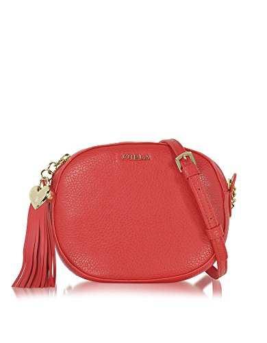 FURLA Cuore L Hammered Leather Crossbody Bag Rosso