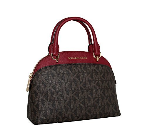 Michael Kors EMMY Womens Shoulder Handbag SMALL DOME SATCHEL (Brown/cherry) 6911