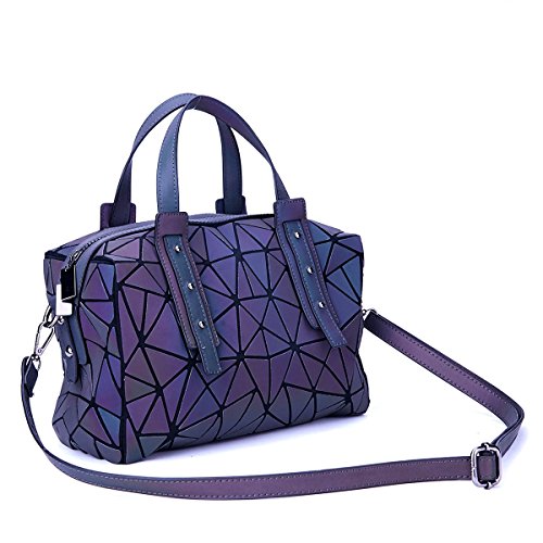 Harlermoon Geometric Holographic Luminesk Purses Satchels Bags with Zipper Closure Reflective Handbags Medium Boston Bag