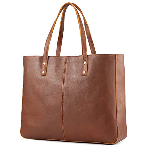 Kattee Genuine Cow Leather Tote Bag Vintage Large Handbag (Brown)