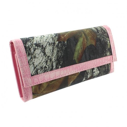 Licensed Mossy Oak Camouflage Camo Women Trifold Wallet Pink Trim