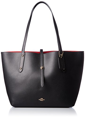 COACH Women’s Polished Pebbled Leather Market Tote Li/Black/True Red One Size