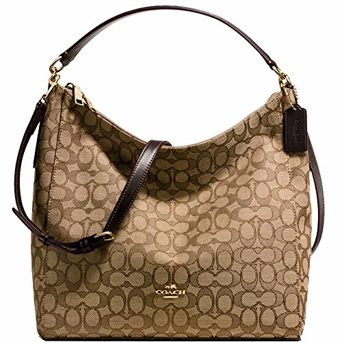 SALE ! New Authentic COACH Monogram Elegant Khaki/Brown Leather Trim Shoulder Bag Crossbody