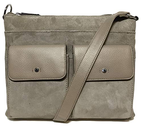 Tignanello Voyager Conv. Leather/Suede Cross Body W/RFID Protection, Taupe/Mushroom