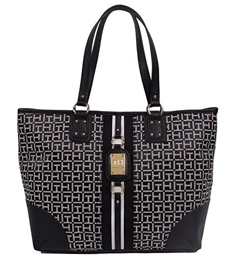 Tommy Hilfiger Logo Travel Shopper Large Tote Bag Handbag Purse – Black / White