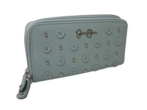 New Jessica Simpson Logo Double Zip Around Wallet Purse Hand Bag Flowers Mint Green