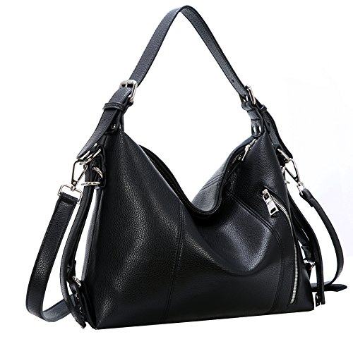 Heshe Vintage Women’s Leather Shoulder Handbags Totes Top Handle Bags Cross Body Bag (Black-PU leather)