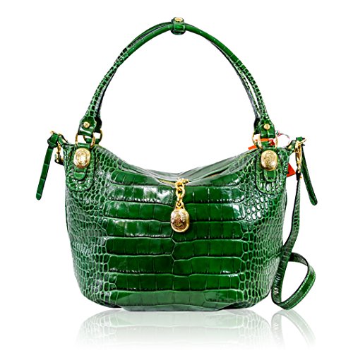 Marino Orlandi Italian Designer Emerald Green Croc Embossed Leather Purse Crossbody Bag