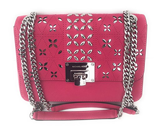 MICHAEL Michael Kors Women’s TINA Medium Shoulder Flap Leather Evening Studded Handbag (Ultra pink)