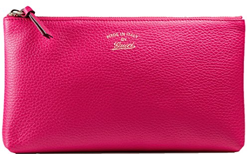 Gucci Grained Calf Italian Leather Trademark-Embossed Swing Clutch (Pink)
