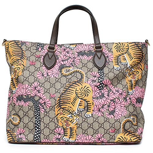 Gucci Bengal Tote Pink Shoulder Mixed Tiger Fabric leather Handbag Purse Bag New