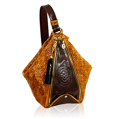 Marino Orlandi Italian Designer Monogram Cognac Leather Large Purse Bucket Sling Bag