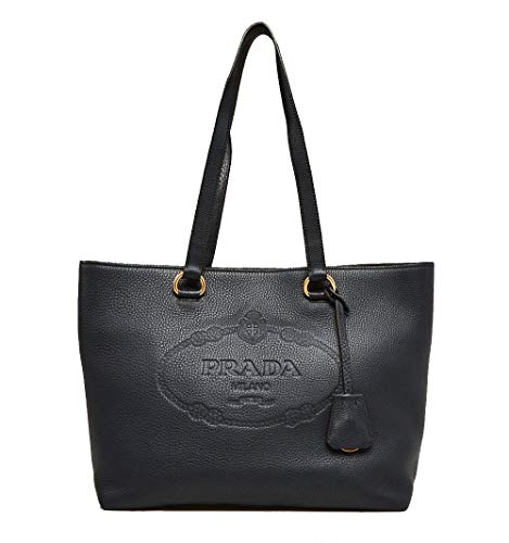 Prada Black Vitello Daino Calfskin Leather Shopping Tote Bag 1BG100
