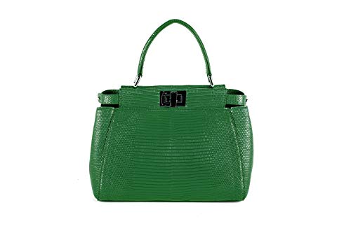 Stefano Laviano – Genuine Lizard Skin Leather Evening Handbag Purse – Forest Green