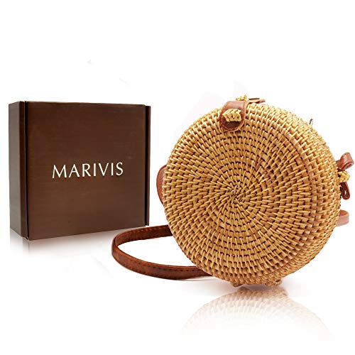 MARIVIS Round Straw Rattan Boho Bag for Women Purse Handmade Clutch Woven Handbag