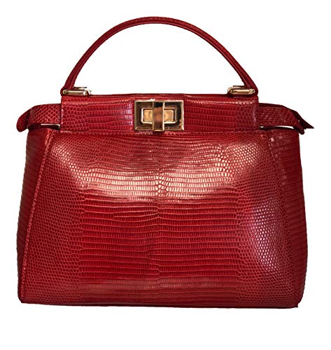 Stefano Laviano – Genuine Lizard Skin Leather Evening Handbag Purse – Lipstick Red