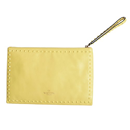 Valentino Garavani Women’s Yellow 100% Leather Rockstud Wristlet Clutch Bag
