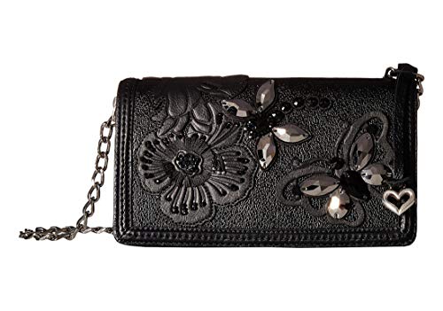 Brighton Karissa Black Leather Jeweled Crossbody Clutch Bag