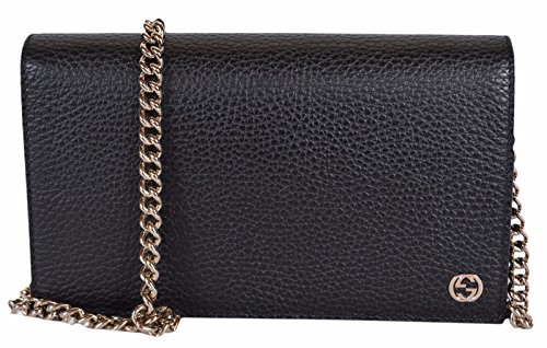 Gucci Women’s Leather Interlocking GG Crossbody Wallet Purse (466506/Black)