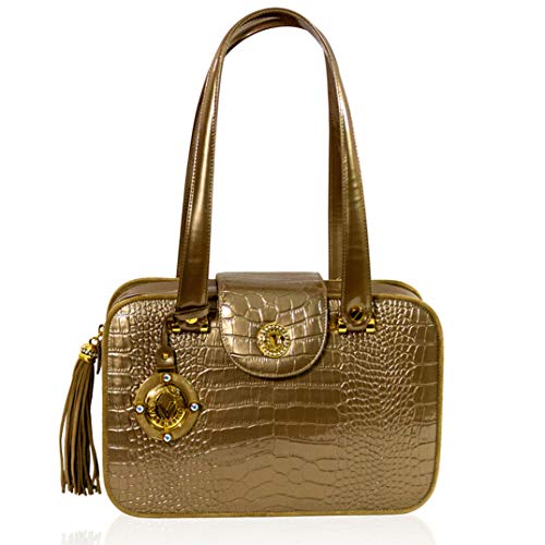 Valentino Orlandi Italian Designer Bronze Croc Embossed Leather Purse Boxy Bag