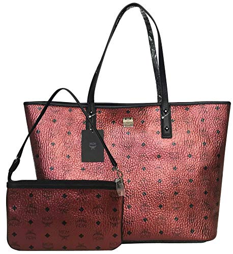 MCM Women’s Red Canvas Metallic Zip Tote Bag MWP8SF051TL001 (Large)