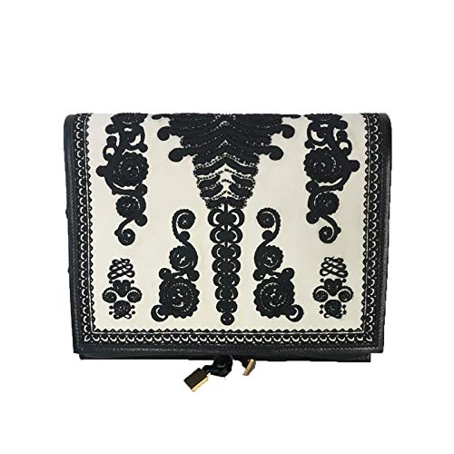 Tory Burch Farrah Embroidered Shoulder Bag Clutch, Black/New Ivory