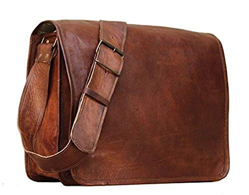 Leather Full Flap Messenger Handmade Bag Laptop Bag Satchel Bag Padded Messenger Bag School Bag 15X11X4 Inches Brown