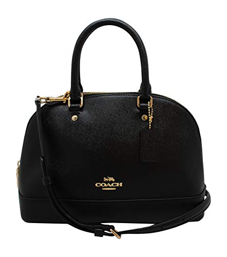 Coach Womens Mini Sierra Satchel Handbag, Crossgrain Leather, Detachable Crossbody Strap (Mini, Black)