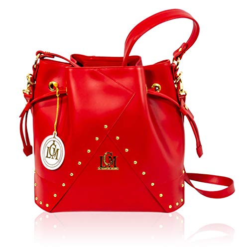 Valentino Orlandi Italian Designer Red Leather Large Studded Purse Bucket Bag
