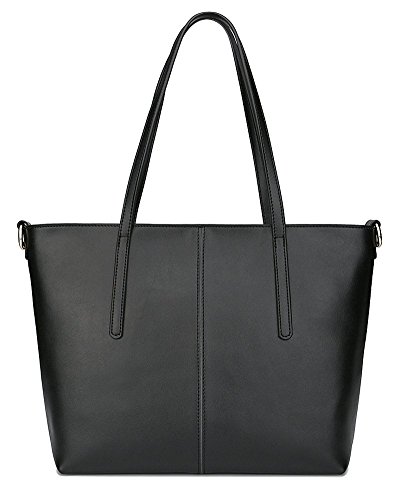 Ilishop Women’s New Fashion Handbag Genuine Leather Shoulder Bags Tote Bags Hot Sale (Black-small)