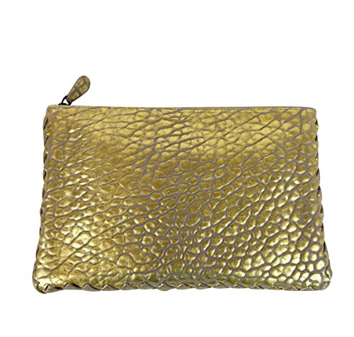 Bottega Veneta Pouch Gold Leather Clutch Bag With Woven Trim 256400 1516