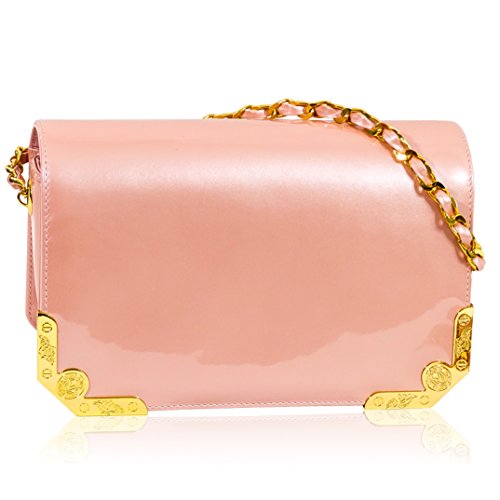 Valentino Orlandi Italian Designer Coral Pink Patent Leather Mini Purse Messenger Bag