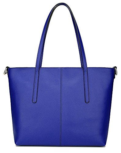 Ilishop Women’s New Fashion Handbag Genuine Leather Shoulder Bags Tote Bags Hot Sale (Blue-small)