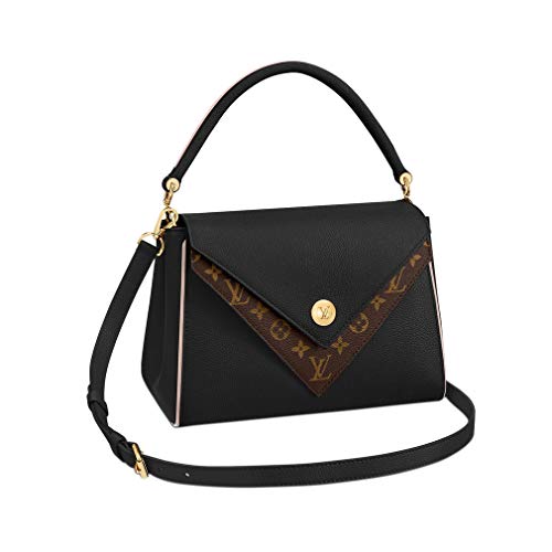 Louis Vuitton Grained Leather Monogram Canvas Double V Shoulder Tote Handbag Bag Noir Article:M54439