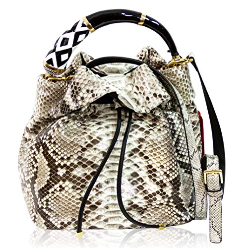 Silvano Biagini Designer Anthracite Grey Python Leather Bucket Purse Bag w/Zebra Handle
