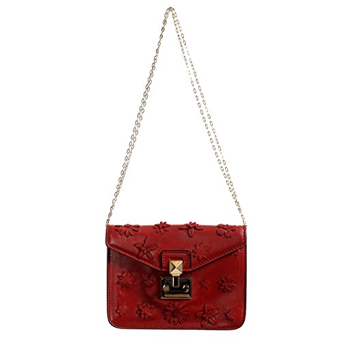 Valentino Garavani Women’s Leather Red Flowers Embellished Clutch Shoulder Bag