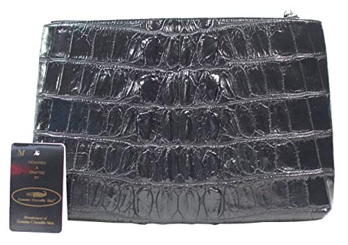 Authentic M Crocodile Skin Womens Tail Clutch Bag Purse Zipper W/Strap Black Handbag