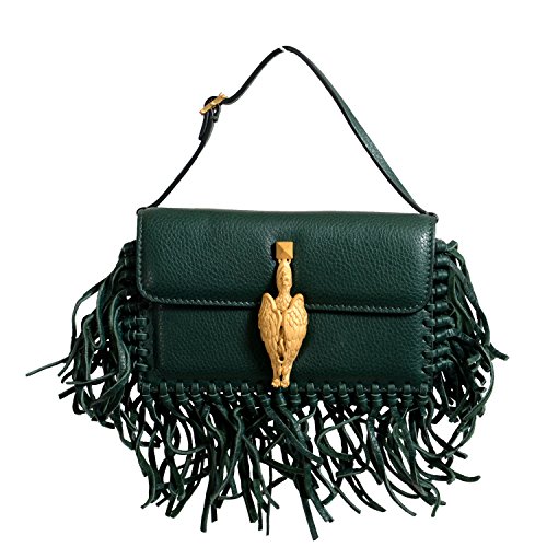 Valentino Garavani Women’s 100% Leather Fringe Green Griffin Handbag Clutch Bag