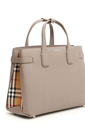 Burberry Women’s Taupe Leather Banner Check Derby Tote Bag Handbag