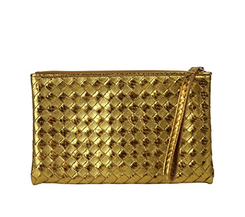 Bottega Veneta Woven Wristlet Gold Python/Leather Clutch Bag 325420 7714