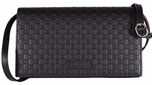 Gucci Women’s Leather Micro GG Guccissima Mini Crossbody Wallet Bag Purse (Black)