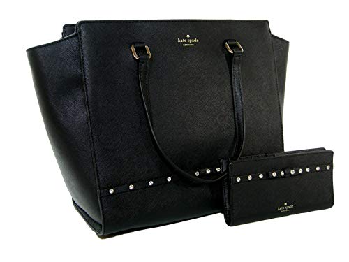 New Kate Spade Logo Purse Bag Gems & Wallet Set 2 Piece Matching Black Leather