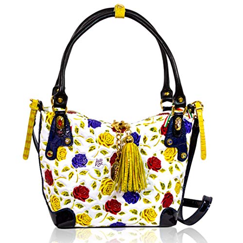 Marino Orlandi Italian Designer Handpainted Yellow Roses Leather Purse Crossbody Bag