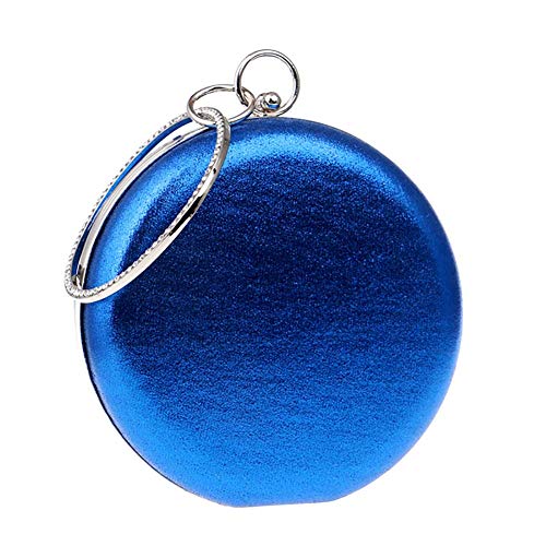 LanDream Clutch Bag Women Handbag Shoulder Crossbody Bags Rhinestone Crystal Round Purse Metal Chain Wedding Party Bar Evening Clutch Bag (Color : Blue, Size : 5.9X2.0X11.0INCH)