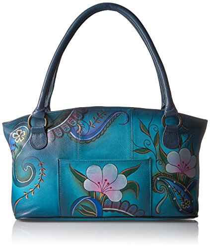 Anna by Anuschka Tote Bag | Genuine Leather | Wide, Denim Paisley Floral