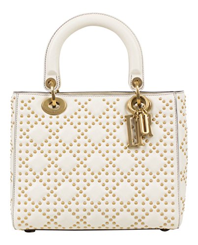 Christian Dior Lady Dior White Leather Studded Handbag