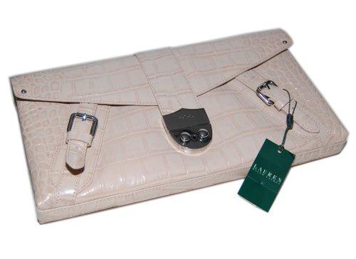 Ralph Lauren Womens Alligator Croc Leather Clutch Handbag Purse Bag Cream Oyster