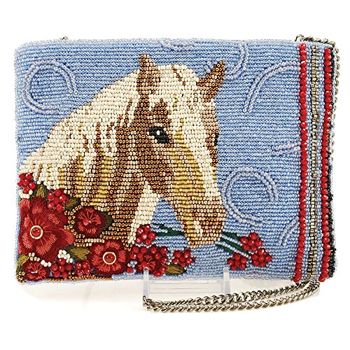 MARY FRANCES Buck Up Beaded Horse Theme Crossbody Zipper Top Handbag