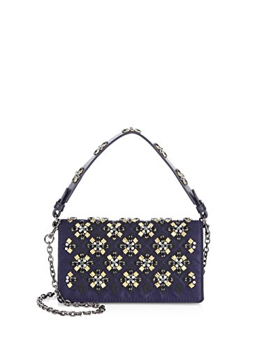 Tory Burch Tory Navy Blue Cleo Embellished Gold Metal Holiday Cleo Fold Over Clutch Bag New